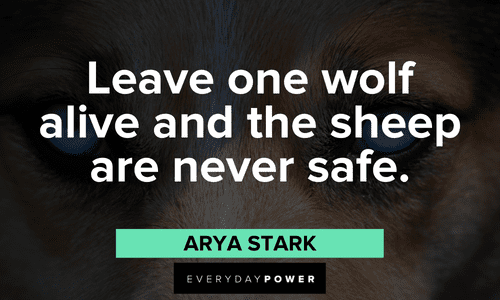 "Leave one wolf alive and the sheep are never safe."— Arya Stark wise Game of Throne Quotes