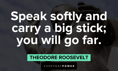 “Speak softly and carry a big stick; you will go far.” - Theodore Roosevelt wise Theodore Roosevelt Quotes about speak softly and carry a big stick