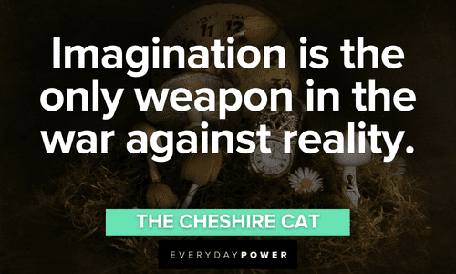 “Imagination is the only weapon in the war against reality.” — The Cheshire Cat Alice in Wonderland Quotes about imagination