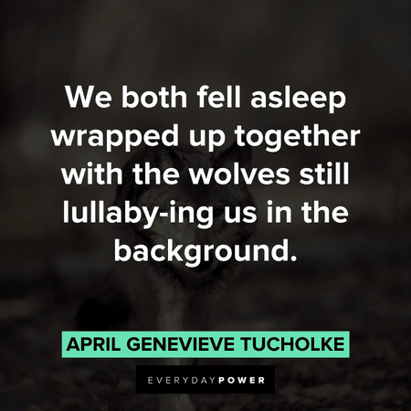 “We both fell asleep wrapped up together with the wolves still lullaby-ing us in the background.” – April Genevieve Tucholke Wolf Quotes about the night
