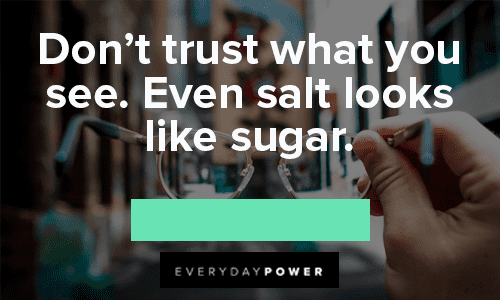 “Don’t trust what you see. Even salt looks like sugar.” — Unknown wise Trust No One Quotes