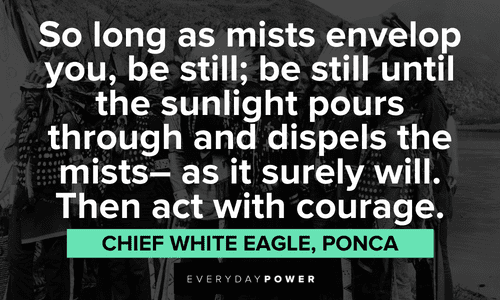 “So long as mists envelop you, be still; be still until the sunlight pours through and dispels the mists-- as it surely will. Then act with courage." - Chief White Eagle, Ponca Indigenous People’s Quotes to inspire and teach